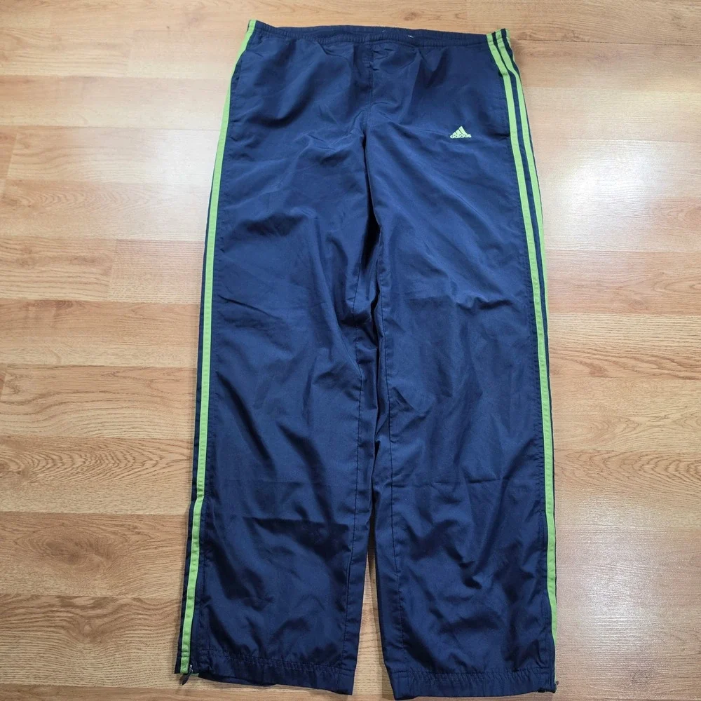 Vintage Adidas Track Pants Mens L Blue Lime Green Stripe Mesh Lined Y2k Baggy